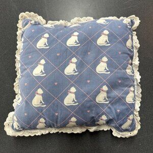 90s Retro Cottagecore Cat Heart Bows Motif Folk Art Lace Trimmed Pillow
